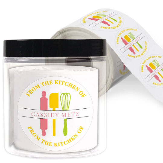 Baking Utensils Round Gift Stickers in a Jar